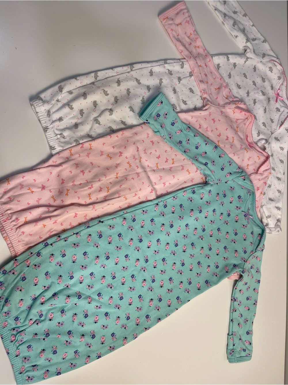 3-Pack Girls Sleep Gowns — Mint, Pink, White 0-3 months newborn